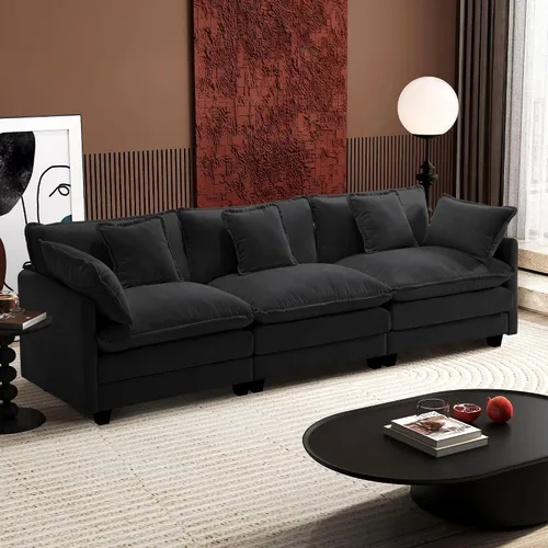 Miniatura 17 de Ihanherry - Sofá de nube de 3 plazas en L, modular, de asiento profundo, para sala de estar, cómodo cojín de asiento tapizado de doble capa, tela