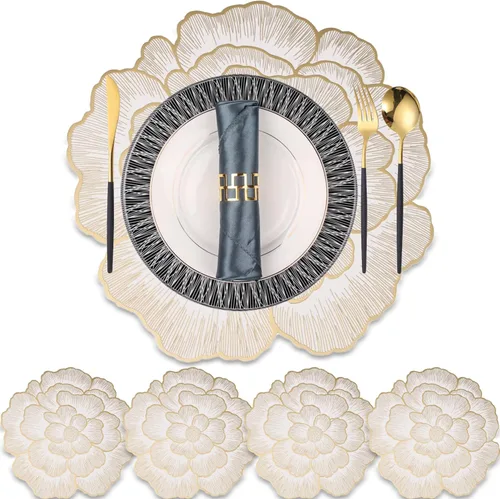 pigchcy Juego de 4 manteles individuales dorados de 15 pulgadas, lavables para interiores y exteriores, impermeables, antideslizantes, para fiestas,