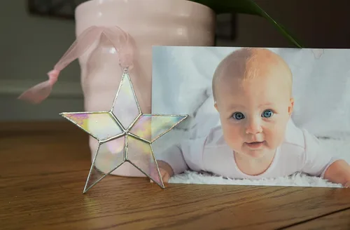 Miniatura 8 de Regalo para bebé niña, estrella iridiscente hecha a mano con mensaje sincero, regalo de bienvenida para bebé niña (rosa)
