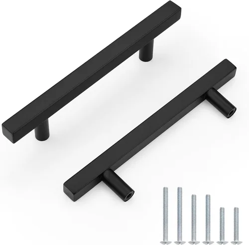 Miniatura 14 de Probrico Paquete de 5 manijas de gabinete, color negro, 2-1/2 pulgadas (2.520 in), barra cuadrada en T, manijas de gabinete de cocina, tiradores