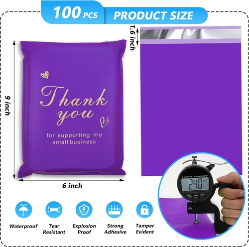 Miniatura 2 de Sobre de polietileno de agradecimiento 6x9 pulgadas 100 piezas, bolsas de envío impermeables y resistentes al desgarro para ropa, sobres de correo