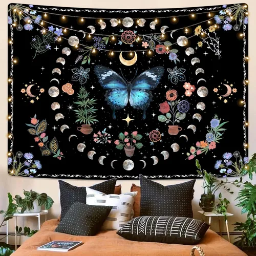 Miniatura 10 de Fowocu Tapiz bohemio con mandala floral para colgar en la pared, medallón de flores bohemias, tapiz estético, beige, naranja, hippie, indio, pequeño
