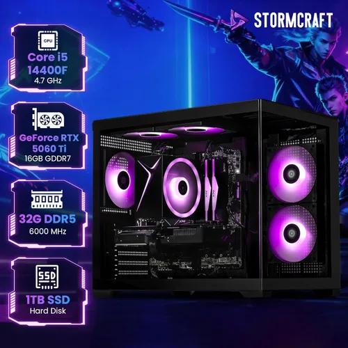 Miniatura 3 de STORMCRAFT Sirius PC Gamer Intel i5 14400F, RTX 5060 Ti 16GB, 32GB DDR5 RAM 6000 RGB de memoria, 1TB NVMe SSD, Chipset B760, PSU Gold de 650W, USB