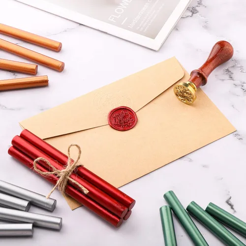 Miniatura 7 de Yoption Paquete de 16 barras de cera navideñas para pistola de pegamento para sellos de lacre, ideal para invitaciones de boda, tarjetas, sobres