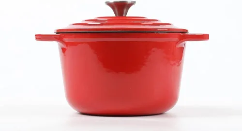 Miniatura 4 de HAWOK Horno holandés de hierro fundido esmaltado de 1.5 cuartos de galón, diámetro 6.3 pulgadas con tapa, rojo
