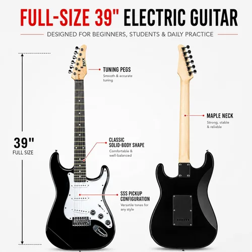 Miniatura 3 de LyxPro Kit completo de guitarra eléctrica de 39 pulgadas para principiantes, tamaño completo con amplificador de 20 W, el paquete incluye todos