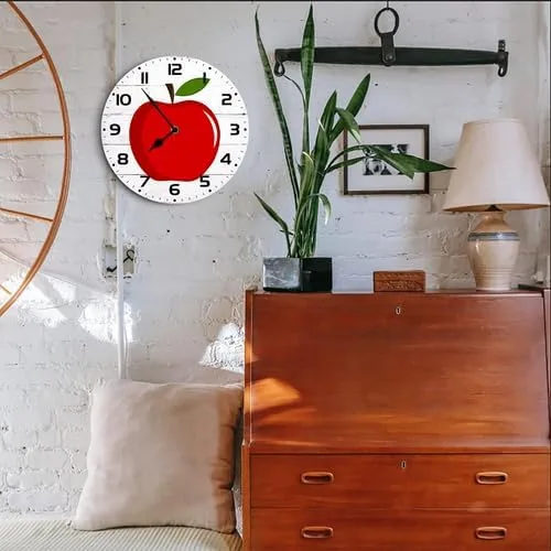 Miniatura 2 de Reloj de pared para decoración de Apple, 10 pulgadas, silencioso, sin tictac, decoración de aula para el hogar, reloj de pared de regreso a clases