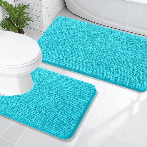Miniatura 65 de OLANLY Juego de alfombras de baño de 2 piezas, alfombras de baño de chenilla suave y absorbente y alfombra de contorno en forma de U para inodoro