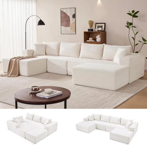 Miniatura 32 de Mangodan Sofá seccional Cloud, sofá deshuesado para sala de estar, sofá modular con asiento profundo, cómodo sofá esponjoso en forma de L con diván