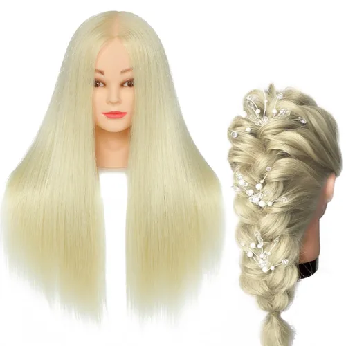 Miniatura 7 de NAYOO Cabeza de maniquí con cabello y soporte, maniquíes de cabello 60% real para practicar, cabezas de maniquí de cosmetología para práctica