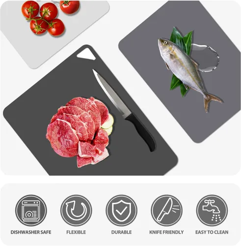 Miniatura 5 de WK - Tablas de cortar de plástico flexible para la cocina, alfombrilla de corte flexible antideslizante, láminas de corte delgadas, sin BPA, aptas