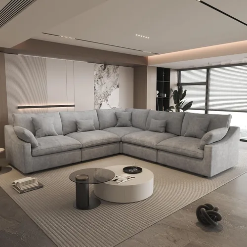Miniatura 38 de WJShome Sofá Seccional Cloud Couch de 83 pulgadas para sala de estar, sofá seccional modular relleno de plumón, sofás en forma de L con otomana
