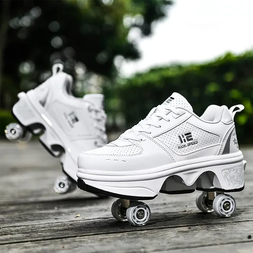 Miniatura 4 de Zapatos patines 2 en 1 con 4 ruedas retráctiles y zapatillas de deformación emergentes para deportes al aire libre y patinaje para niñas y niños