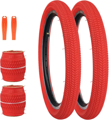 Neumático de bicicleta de 14, 16, 20, 24, 26 x 2.125, paquete de 2 neumáticos de bicicleta para niños, neumáticos de repuesto plegables para la Rojo