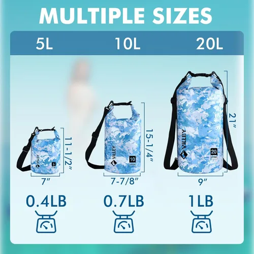Miniatura 6 de VILLEY Bolsa seca impermeable de 20L, saco con tapa enrollable que mantiene el equipo seco, saco ligero para kayak, navegación, camping, natación