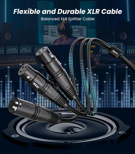 Miniatura 6 de Tisino Cable XLR Y-Splitter Cable hembra doble XLR a macho de micrófono combinador Y cable de conexión de adaptador de micrófono equilibrado