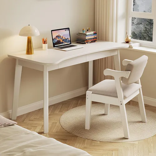 Miniatura 5 de Escritorio para computadora con 2 cajones, escritorio moderno de oficina en casa, mesa de estudio curvada de madera maciza (39 pulgadas, natural)