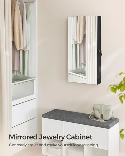 Miniatura 7 de SONGMICS Armario de joyería con espejo con luces LED integradas, organizador de almacenamiento de joyas montado en la pared o en la puerta, 3.8 x