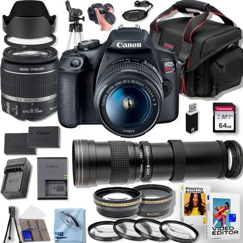 CANON EOS Rebel T7 Cámara DSLR con EF-S 18-55MM F/3.5-5.6 is II+16.535-31.496 in f/8.3 HD Teleobjetivo zoom lentes con montura T + trípode de 50
