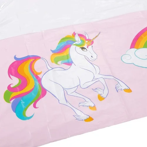 Miniatura 3 de BLUE PANDA Manteles de unicornio – Paquete de 3, 54 x 108 pulgadas, desechables de plástico rectangular rosa y blanco, decoración de cumpleaños