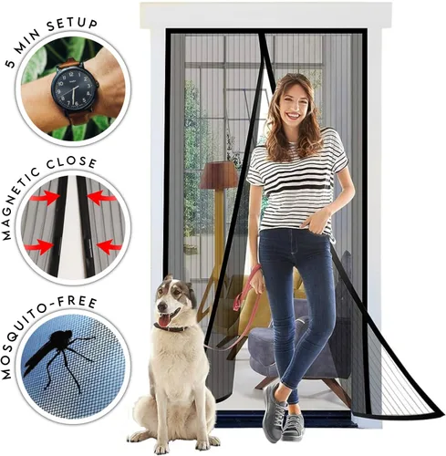 Miniatura 8 de Malla magnética retráctil para puerta estándar americana de 80 x 36 pulgadas a 82 x 38 pulgadas, red para mascotas, patio, manos libres, mágico