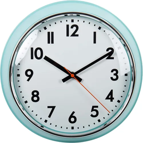 Miniatura 16 de Kiera Grace, reloj de pared retro con bisel cromado y lente de vidrio convexo, de 9.5 pulgadas, Plástico, Verde, 9.5