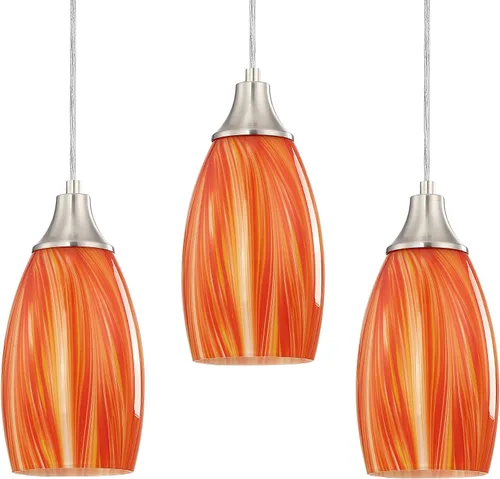 Miniatura 36 de karyfine Mini lámparas colgantes de vidrio artístico para isla de cocina, hechas a mano en color teja con vidrio dorado, iluminación colgante