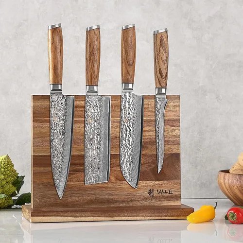 Miniatura 4 de Wakoli Juego de Bloques de Cuchillos de Damasco – Juego de 4 Piezas de Cuchillos de Cocina Profesionales con Bloque Magnético – Juego de Cuchillos