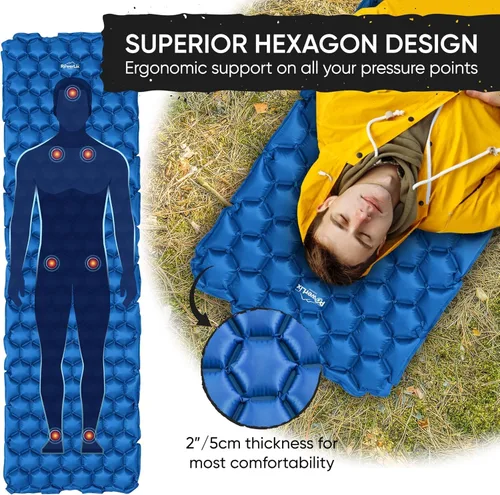 Miniatura 8 de Powerlix - Colchoneta inflable ultraligera y compacta con bolsa de inflado, bolsa de transporte y kit de reparación, ideal para acampar, mochilero