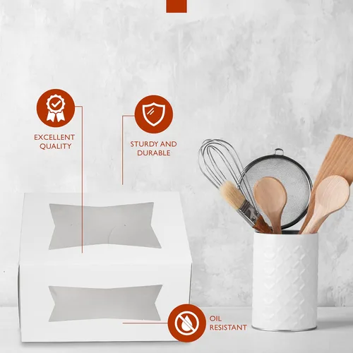 Miniatura 7 de Fit Meal Prep Paquete de 25 cajas para pasteles con ventana de 8 x 8 x 4 pulgadas, contenedores de panadería blancos desplegables para postres