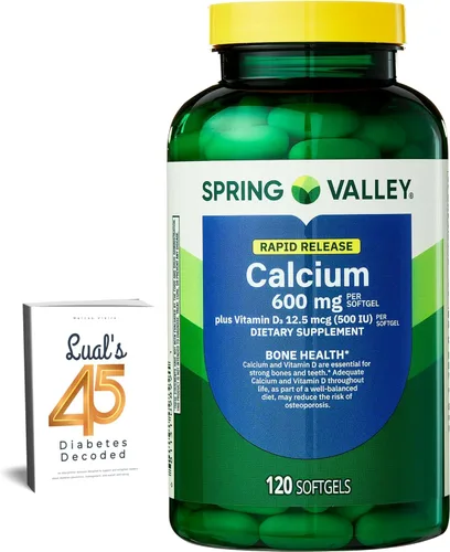 Spring Valley Calcio 600 mg + vitamina D3, 120 cápsulas blandas, salud ósea, dientes fuertes y apoyo para la osteoporosis, cápsulas de liberación