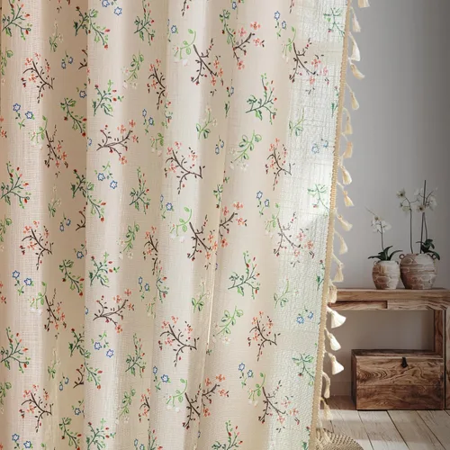 Cortinas florales de granja semiopacas para sala de estar, de 63 pulgadas de largo, mezcla de lino y algodón, paneles de cortina de ventana cortos