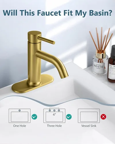 Miniatura 8 de Aolemi Grifo de baño de un solo agujero, grifo de lavabo de baño de una sola manija con líneas de suministro, con montaje de drenaje desplegable