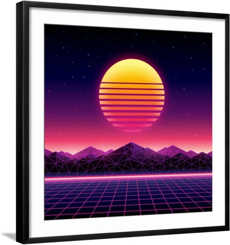Miniatura 15 de ART.COM Wall Art Print Retro Futuristic Background 1980S Style. Digital Landscape in a Cyber World. Retro Wave Music Album on Black Frame by Kelvin