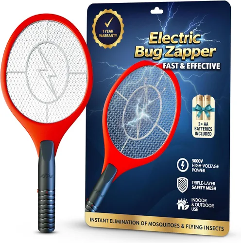 Miniatura 7 de Matamoscas Eléctrico de 45,7 cm Raqueta Mata Moscas y Mosquitos - Matamoscas para Interiores y Exteriores para Moscas, Operado por Batería, Raqueta
