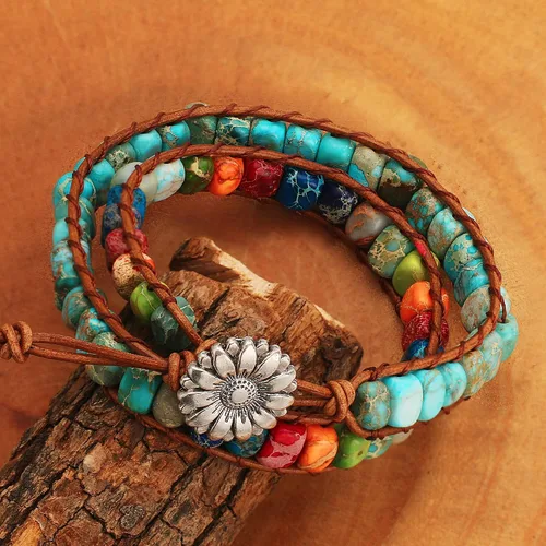 Miniatura 16 de Sedmart Pulseras de piedra hechas a mano para mujeres con piedras hippie de cuero, pulsera de cuentas curativas para mujeres y hombres