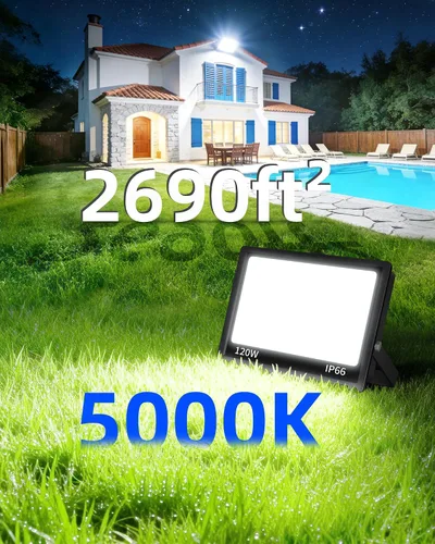 Miniatura 2 de Luz de inundación LED de 120 W para exteriores con enchufe, luces de seguridad superbrillantes de 14400 lm con cable, luz de trabajo LED impermeable