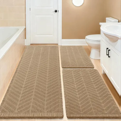 Miniatura 50 de Tapete de baño con diseño de gofre, moderno, bohemio, absorbente, antideslizante, ultrasuave, lavable a máquina, con letra de baño, dormitorio