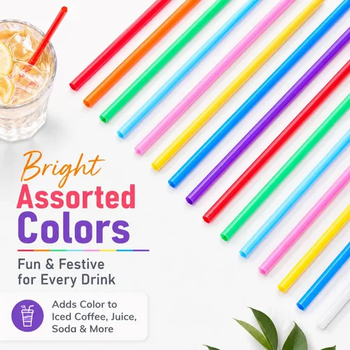Miniatura 4 de 100 popotes de plástico coloridos, popotes rectos desechables extra largos de 10.26 pulgadas, 0.23 pulgadas de diámetro para café helado, jugo