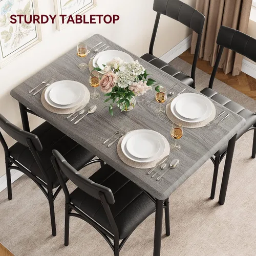 Miniatura 5 de Amyove Mesa y sillas de cocina, juego de mesa de comedor para 4 personas con sillas tapizadas, juego de mesa de cocina rectangular de metal y madera