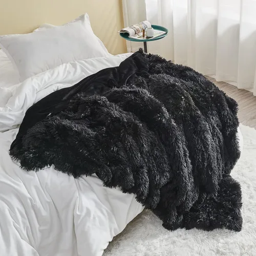 Miniatura 3 de GONAAP Manta de Tiro Difusa de Piel Sintética Negra Súper Suave Acogedora Felpa Difusa Peluda para Sofá Sillón Cama (Negro, Tiro(50"x60"))
