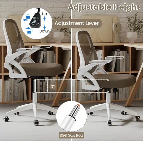 Miniatura 7 de COSTWAY Silla de oficina, cómoda silla giratoria de escritorio con altura ajustable y reposabrazos abatibles, sillas ergonómicas de malla para Gris