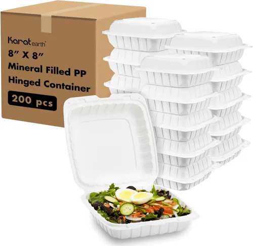 Miniatura 6 de KARAT EARTH Clamshell - Recipientes para alimentos para llevar [6"x6" - 400 unidades] Recipientes para llevar Aptos para microondas, seguros