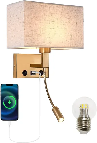 Miniatura 8 de Apliques de pared con cableado moderno para dormitorio con puerto USB y lámpara de lectura, lámparas de pared de noche para hotel, sala de estar