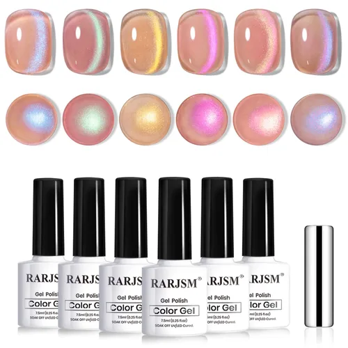 Miniatura 8 de RARJSM Juego de Esmaltes de Gel Nude Colección Jelly Pink de 6 Colores Naturales Transparentes Rosa Translúcido Lechoso Malva Morado Marrón Claro