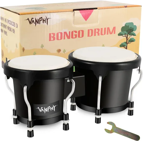 Juego de Bongós de 4'' y 5'' para Adultos Principiantes, Bongós Naturales Afinables, Instrumentos de Percusión con Llave de Afinación y Caja de