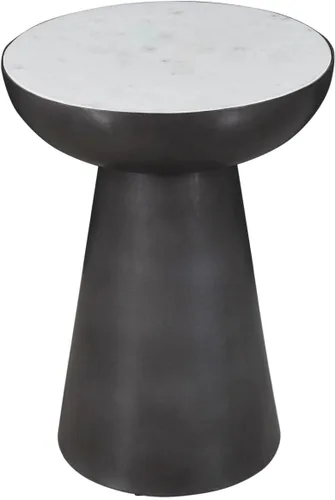 Miniatura 6 de Jofran - Mesa auxiliar redonda de pedestal con parte superior de mármol y base de hierro, mesa moderna para sala de estar, dormitorio, color blanco
