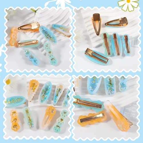 Miniatura 5 de Kit de 12 pinzas para el cabello Shaker - Horquilla de arena movediza moldes de resina epoxi pasadores de pelo de pata de gato, pinzas de silicona