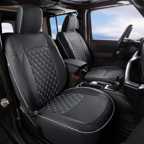 Miniatura 15 de GIANT PANDA Jeep Wrangler 4 puertas JK 2008-2010, juego completo de fundas de asiento para Unlimited Sahara Sport Rubicon X de piel sintética Negro