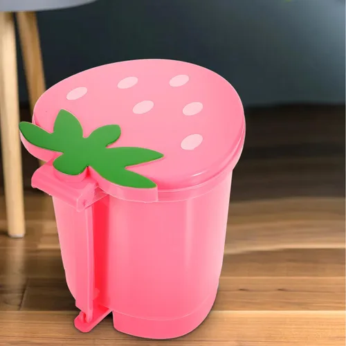 Miniatura 9 de Papelera de escritorio, contenedor de plástico rosa con tapa, tamaño mini para oficina en casa, decoración creativa